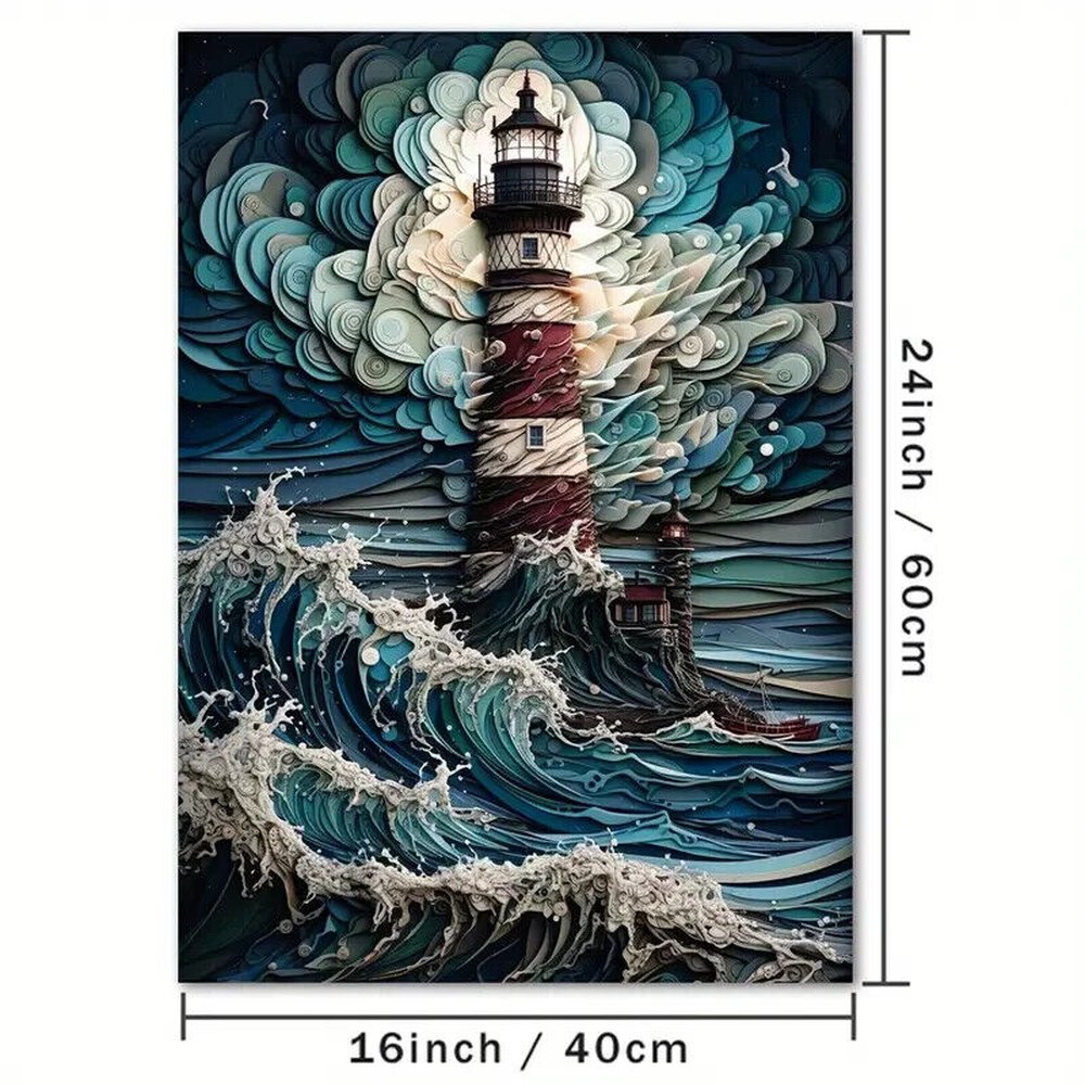 Artistic Lighthouse In A Storm 16" x 24" Canvas Art Print Home & Garden:Home Décor:Posters & Prints Style Your Walls